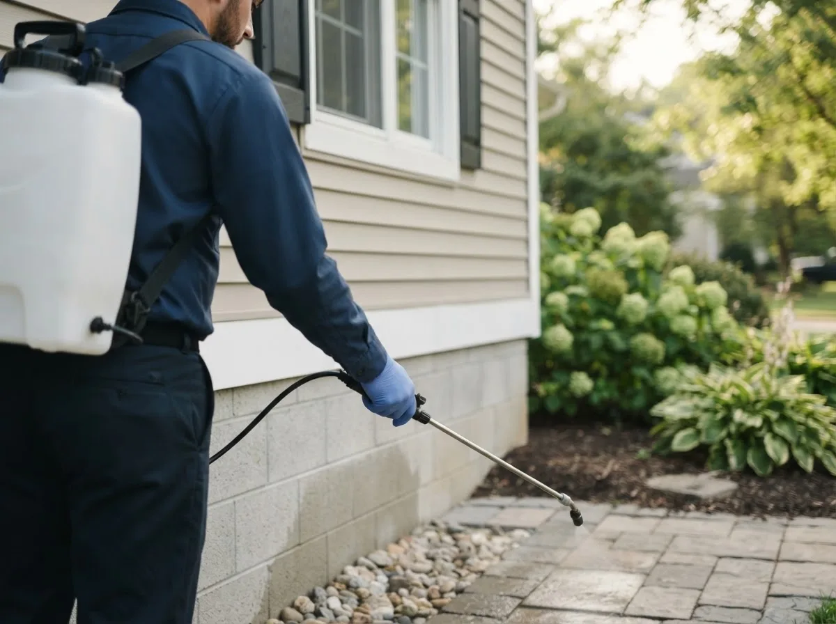 Pest control technician inspecting a home in Sapulpa, OK